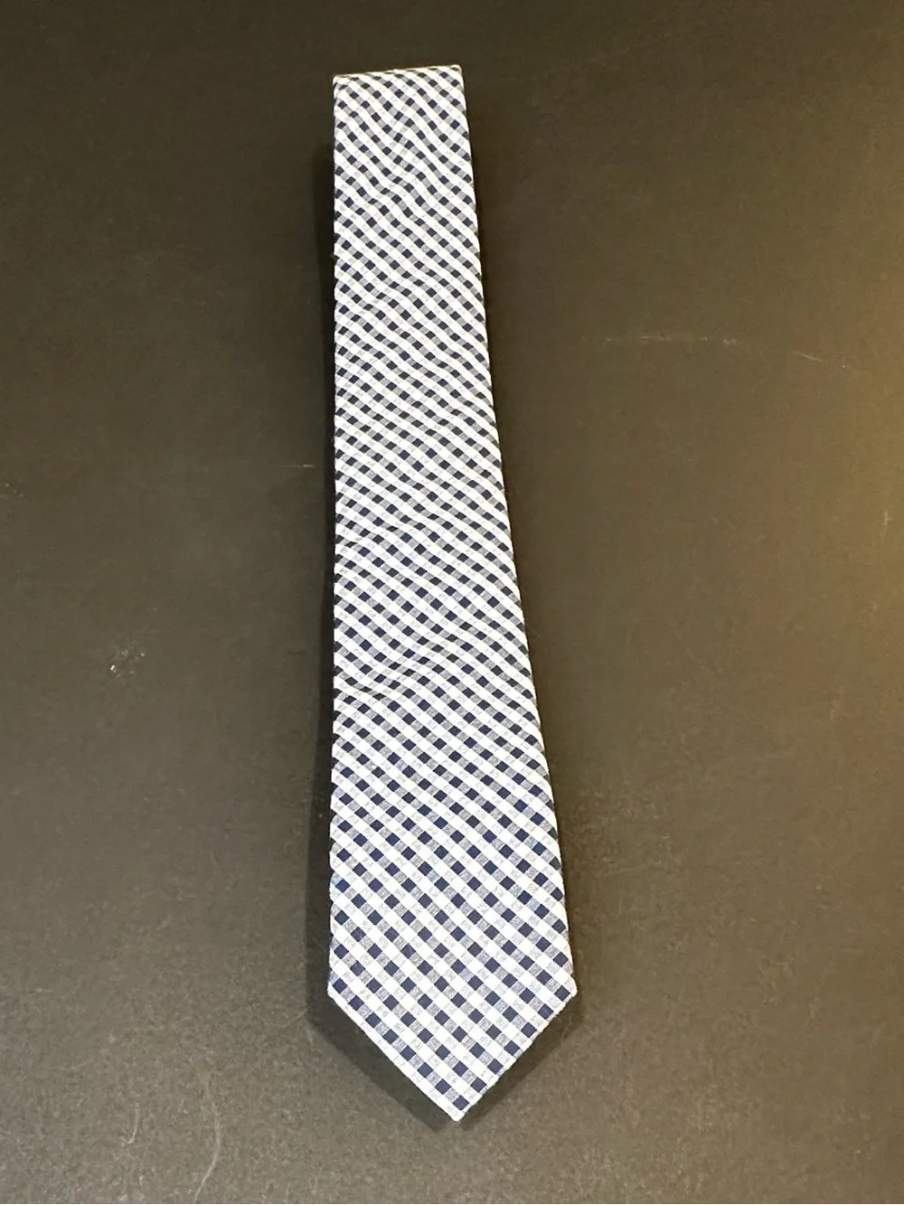 J.Crew Factory Navy Gingham Skinny Tie 2.5” Preppy Summer Cotton (Item 02182)
